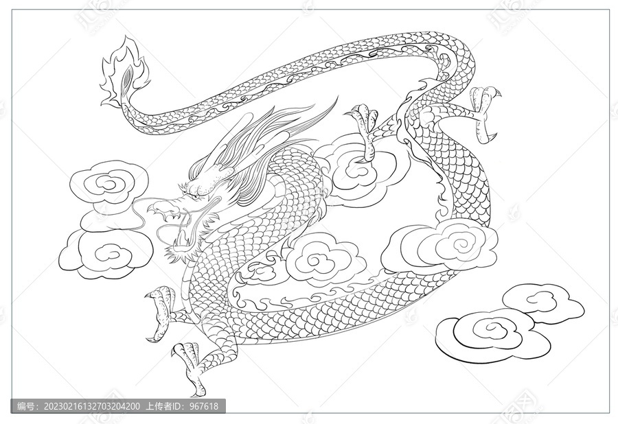手繪龍線描