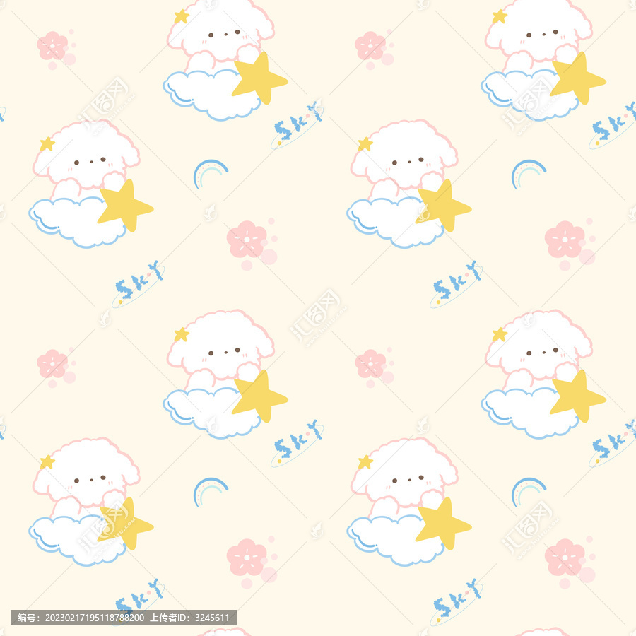 天空小羊印花四方連續(xù)圖案