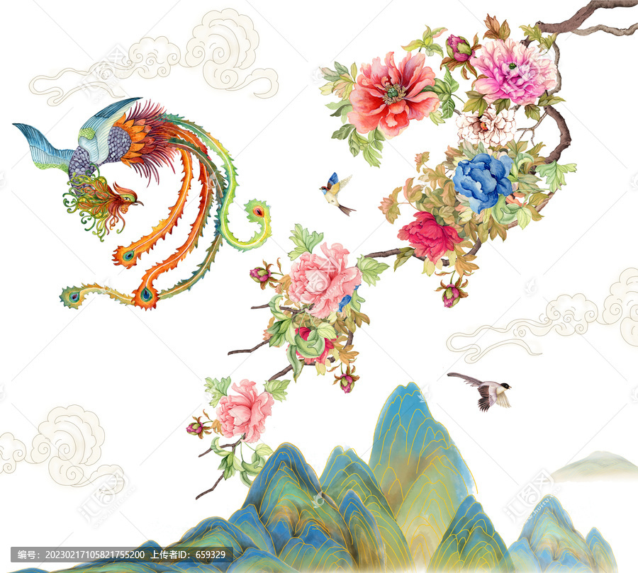 國潮手繪花包裝插畫