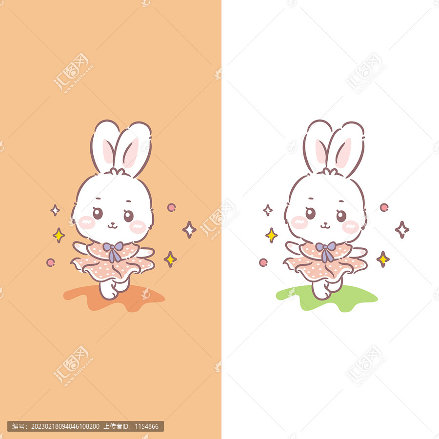 卡通兔子手賬貼紙插畫