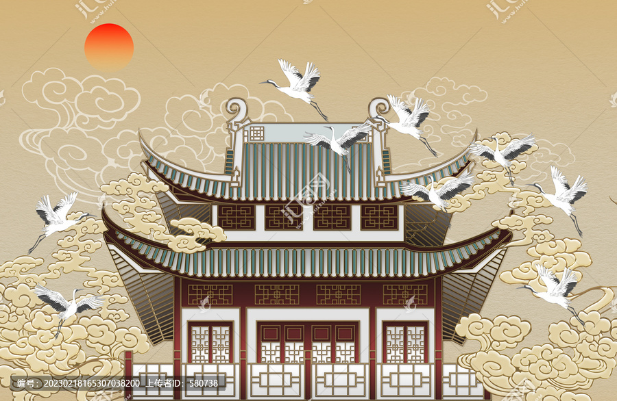 樓閣飛鶴圖