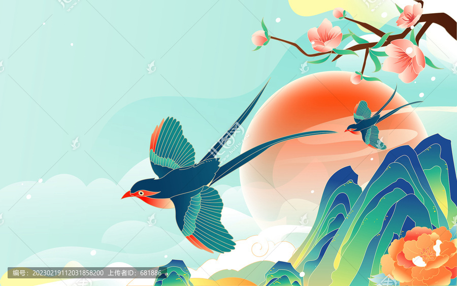 春分節(jié)氣燕子飛翔春天風(fēng)景插畫(huà)