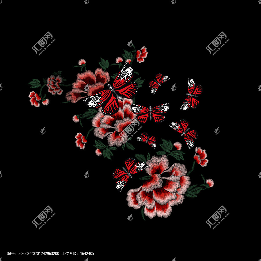 刺繡花卉T恤圖案