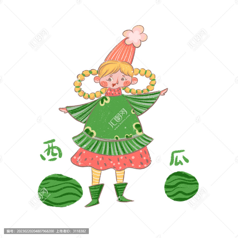 可愛卡通西瓜女孩人物素材