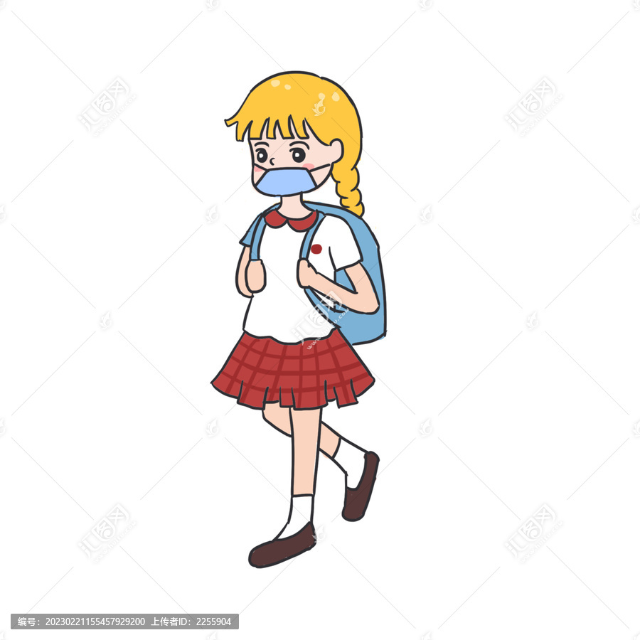 女學(xué)生開學(xué)讀書手繪卡通元素