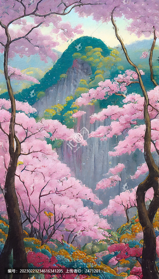原創(chuàng)櫻花手繪肌理油畫(huà)裝飾畫(huà)