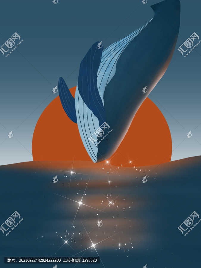 儿童插画化身孤岛的鲸鱼