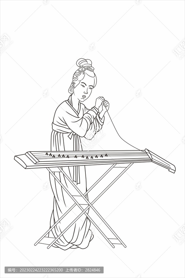 仕女彈弦琴