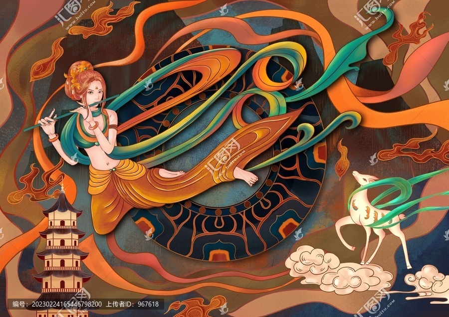 敦煌飛天插畫