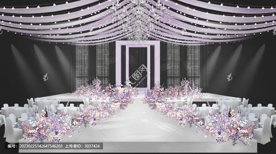 紫色水晶婚禮舞臺(tái)效果圖