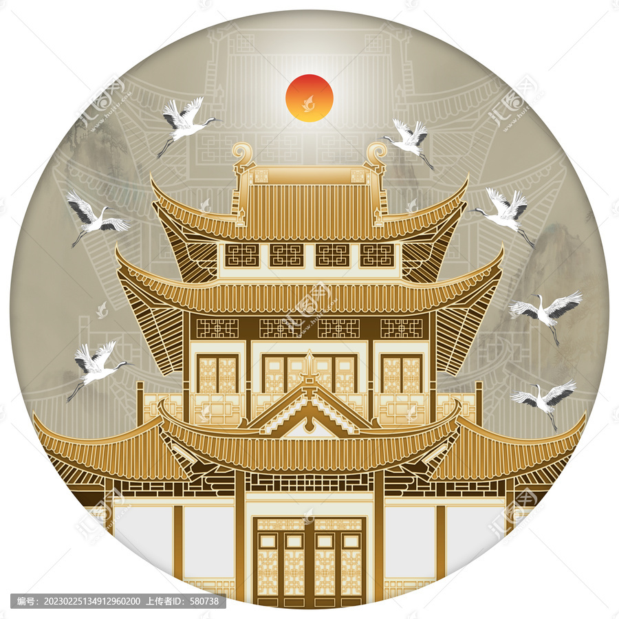 樓閣飛鶴圖