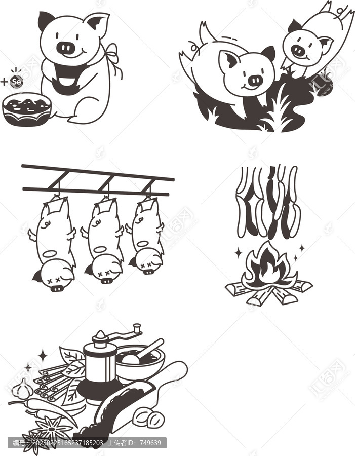 烤腸流程圖設計豬插畫豬手繪