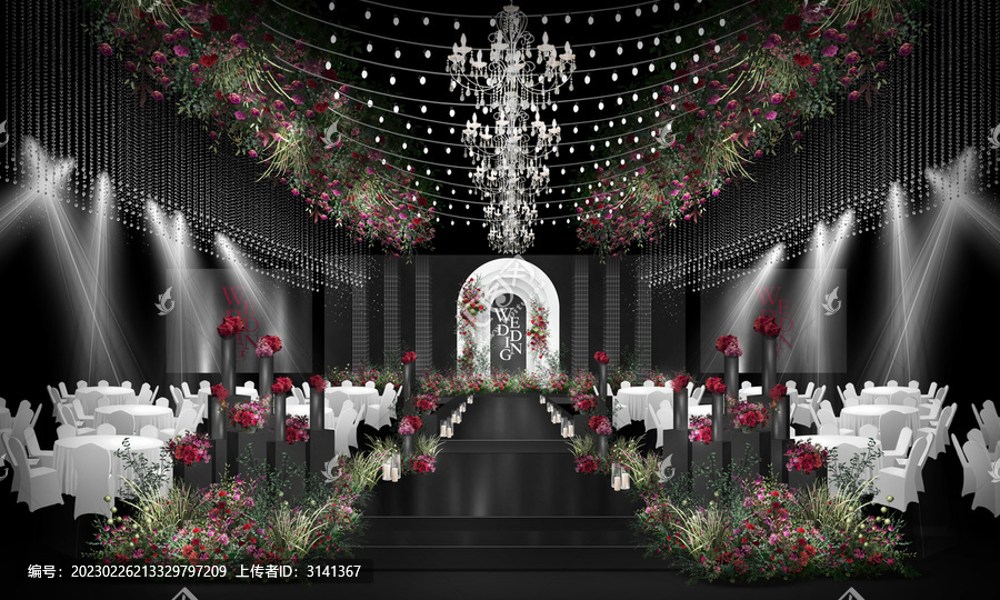 韓系紅黑色婚禮背景效果圖