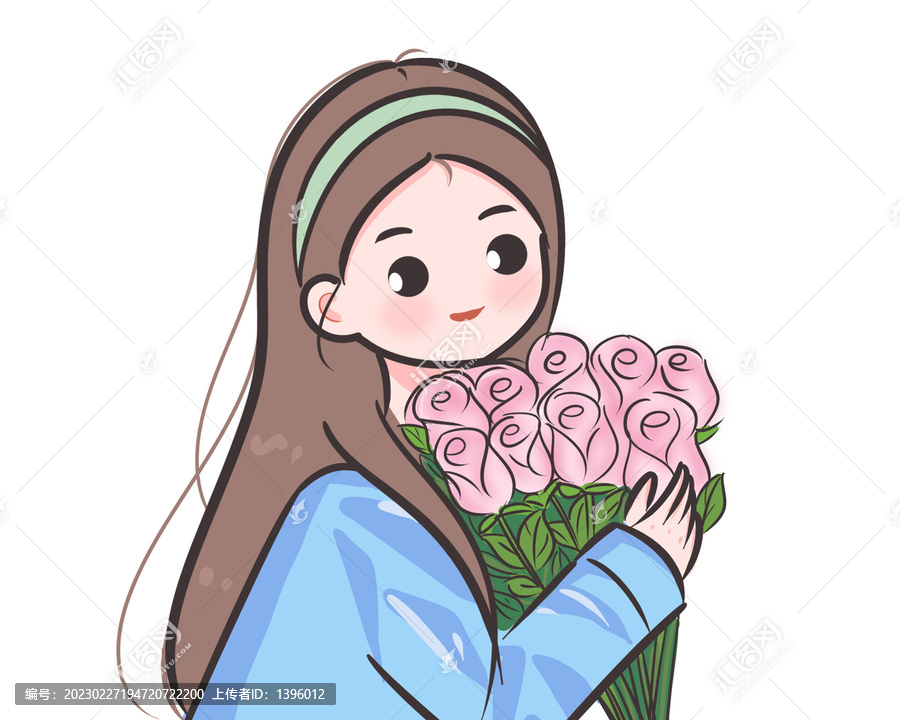 手捧花女孩可愛手繪頭像