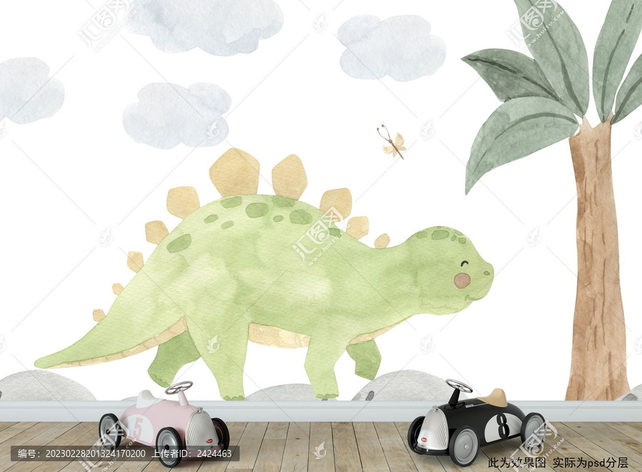 手繪恐龍兒童房背景墻
