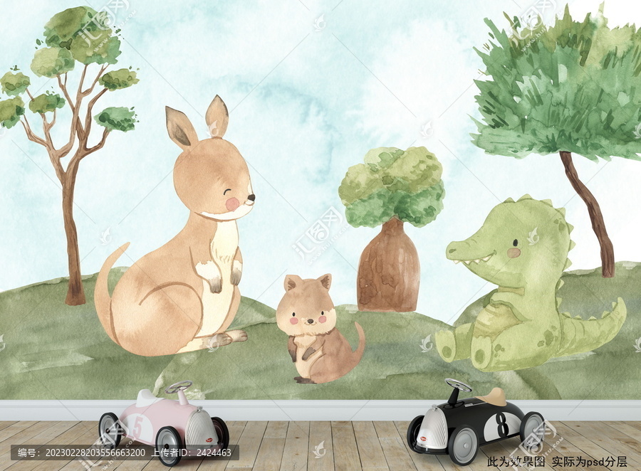 森林動物插畫兒童背景墻