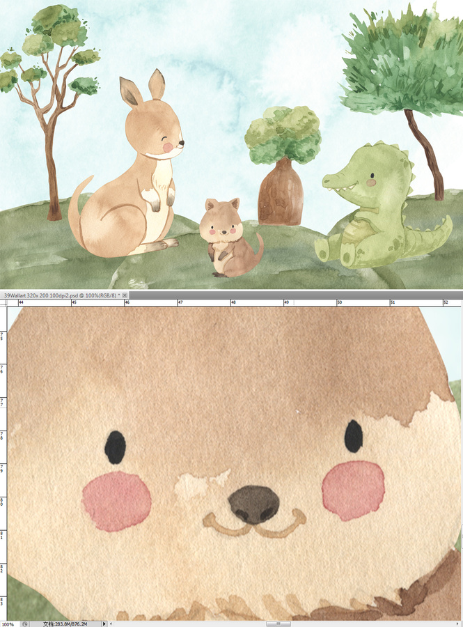 森林動物插畫兒童背景墻