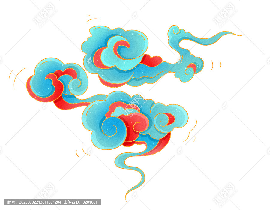 藍(lán)色國潮風(fēng)金邊祥云免摳素材