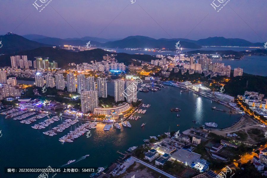 航拍三亚夜景城市建筑灯火通明