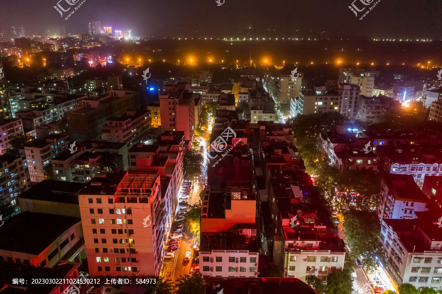 航拍海南文昌城镇中心区域夜景