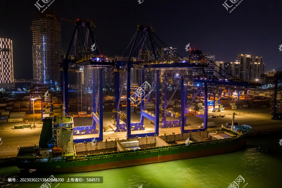 航拍海口港集装箱码头港口夜景