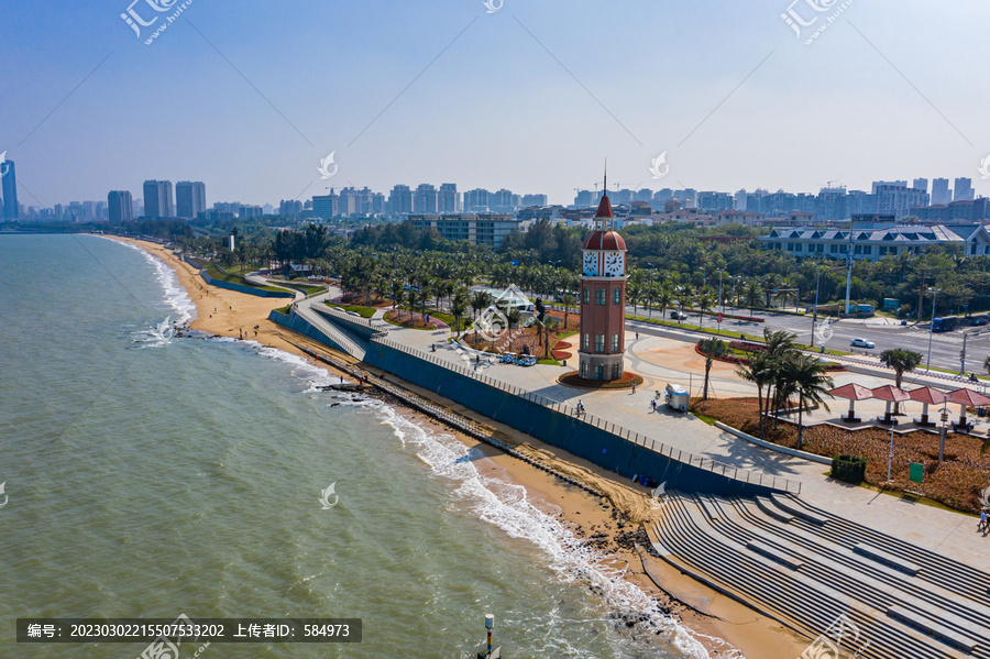 航拍海南海口西海岸观海台海滩