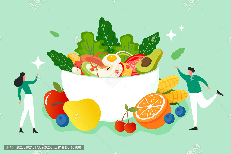 健康美食減肥早餐輕食沙拉插畫