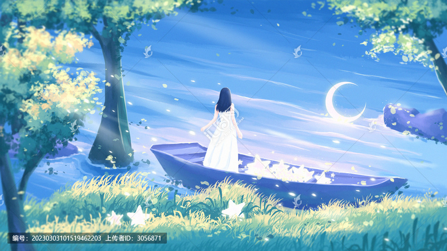 唯美治愈系夜晚的森林背景插圖