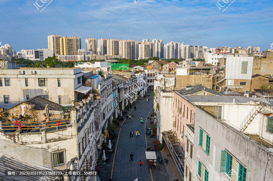 航拍海口骑楼老街历史文化街区