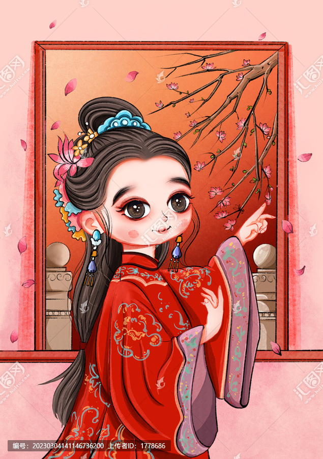 新娘子卡通古風(fēng)人物插畫