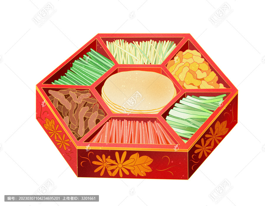 手繪春盤美食插畫元素