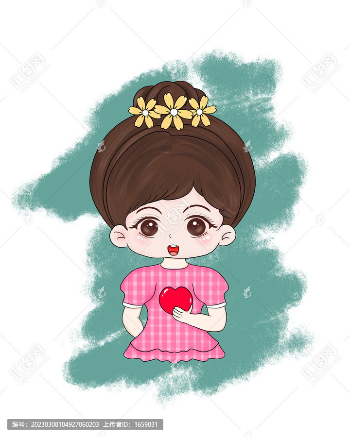 卡通Q版可愛丸子頭小女孩插畫