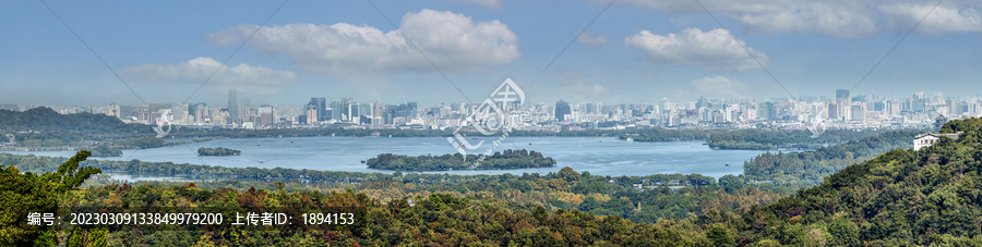 白鹤峰上鸟瞰西湖全景图