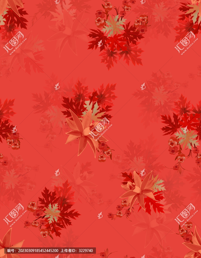 大紅底樹葉