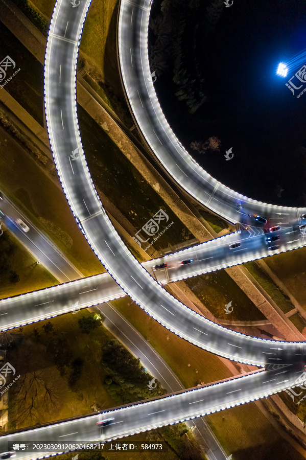 航拍郑州立交桥城市高架桥夜景