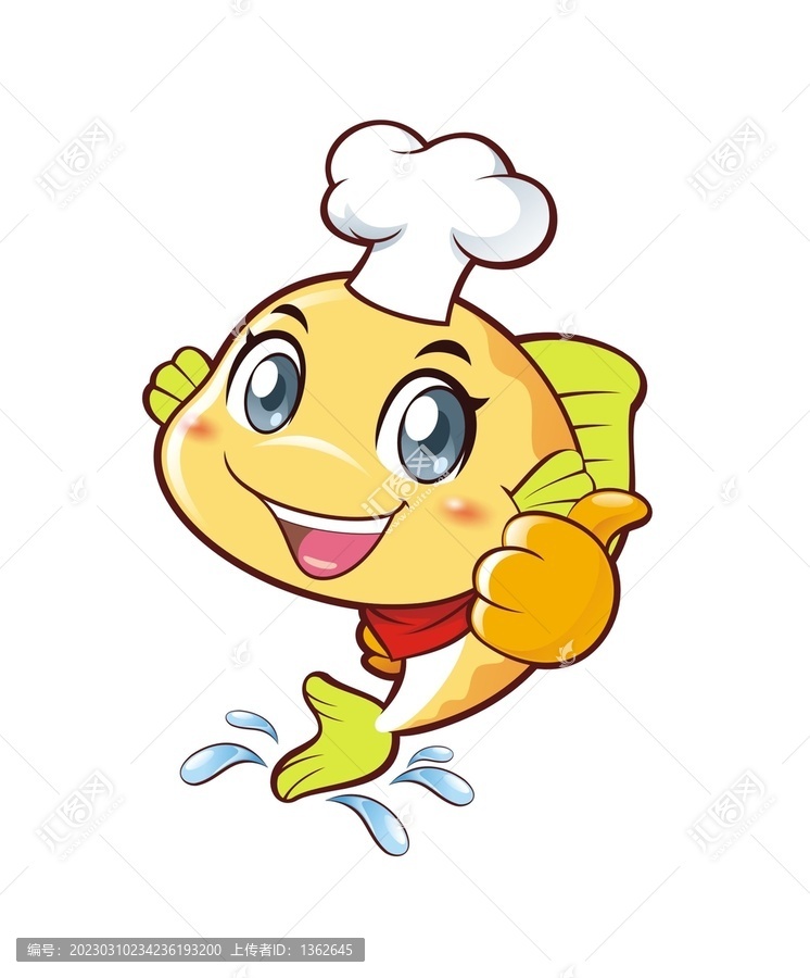 卡通可爱小鱼厨师竖大拇指