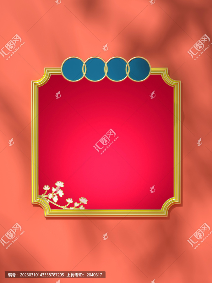 3D渲染國(guó)潮方形簡(jiǎn)約邊框