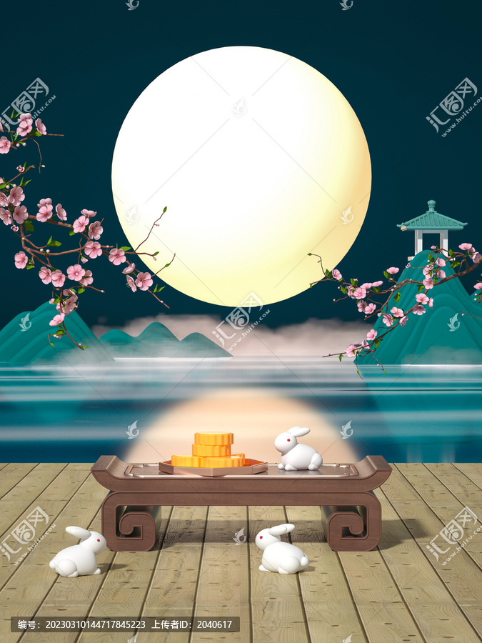 3D中秋节满月海报背景