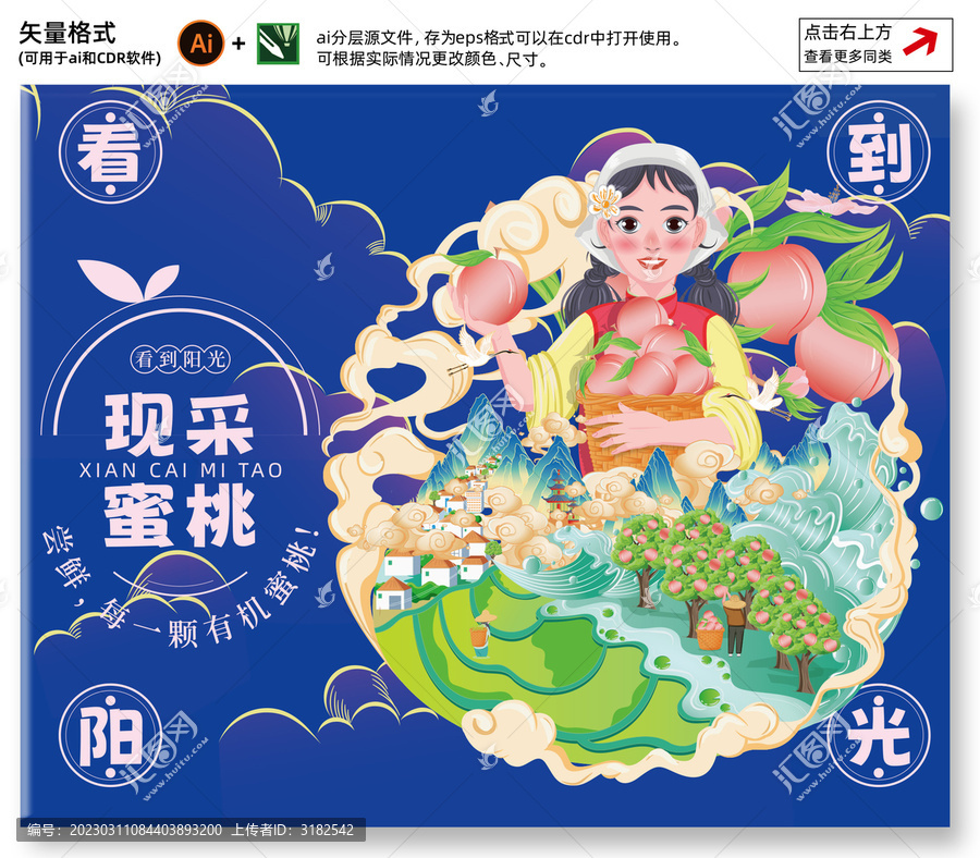 水蜜桃手繪插畫
