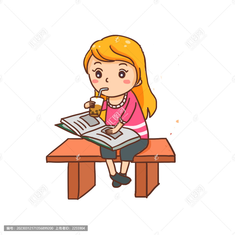學生看書考研手繪卡通元素
