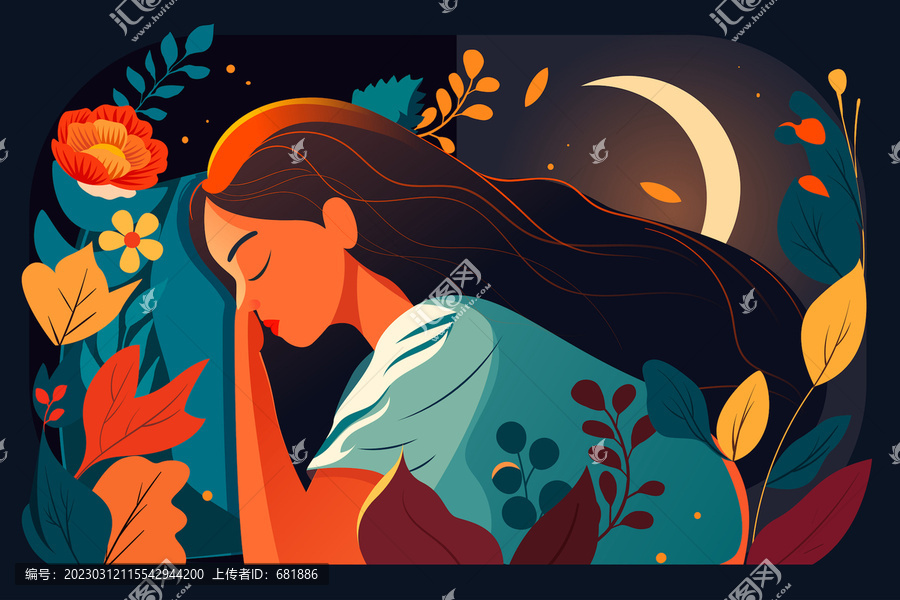 世界睡眠日女孩居家睡覺插畫