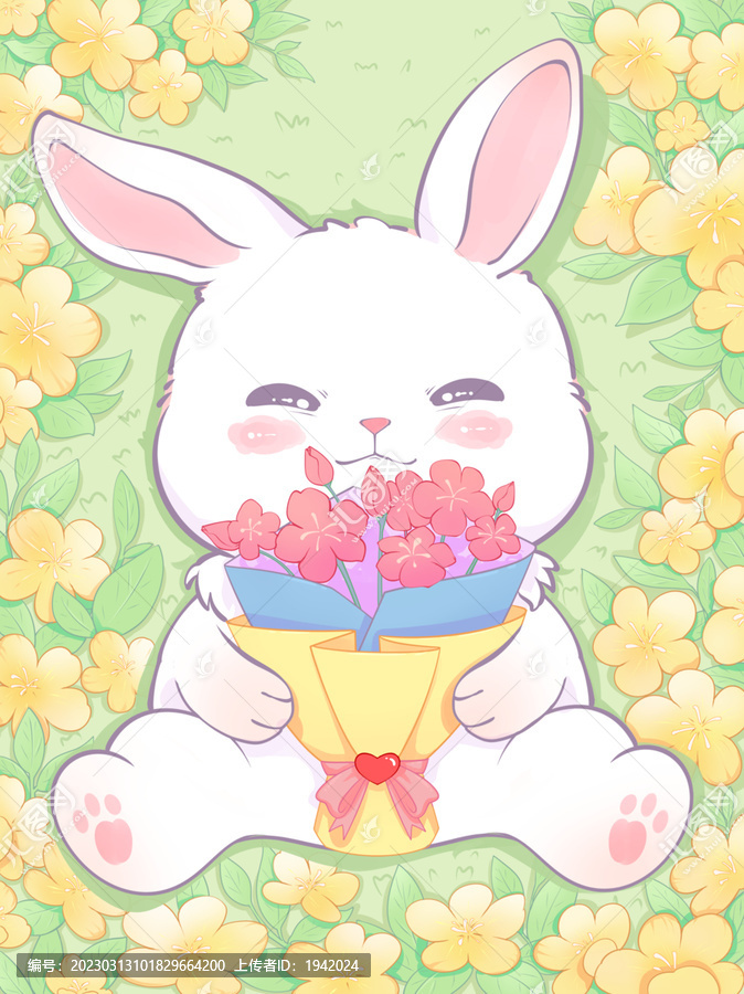卡通桂花兔封面插畫壁紙膠布