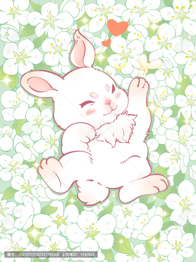 茶花可愛兔子插畫