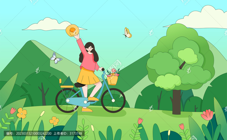 女生騎自行車去春游
