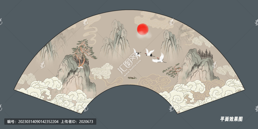 折扇祥云山水畫