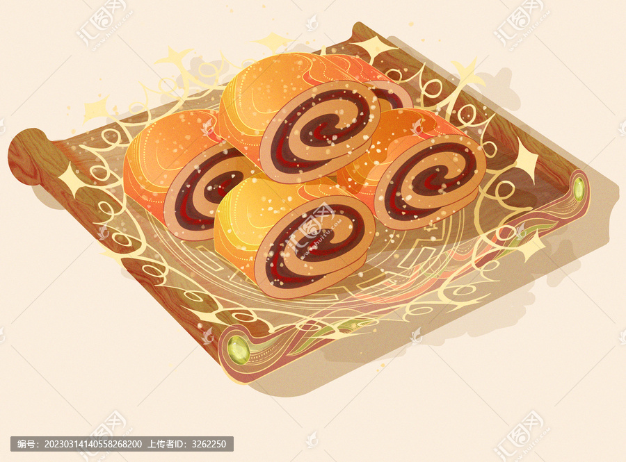 驢打滾插畫虎皮卷插畫美食插畫
