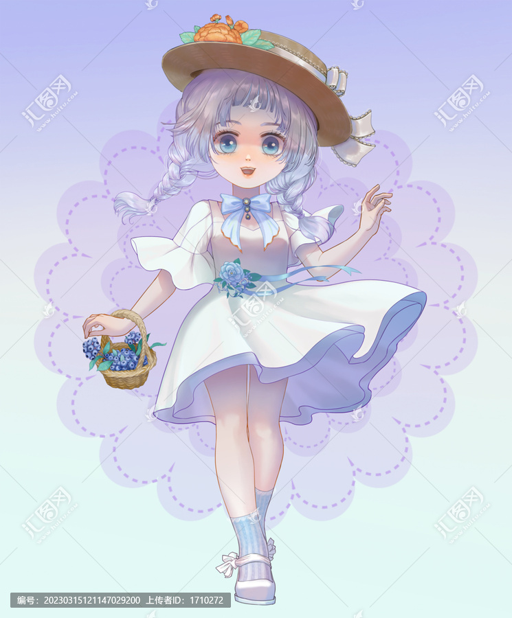 手繪原創(chuàng)卡通女孩藍莓少女