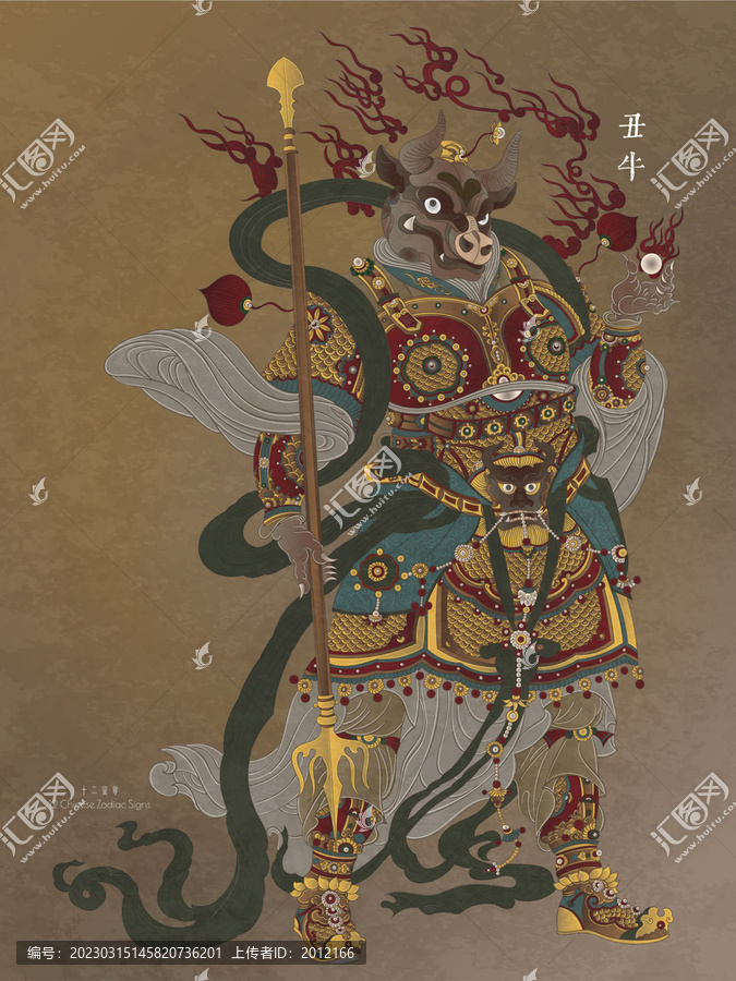 牛年十二生肖屬相年畫國潮插畫