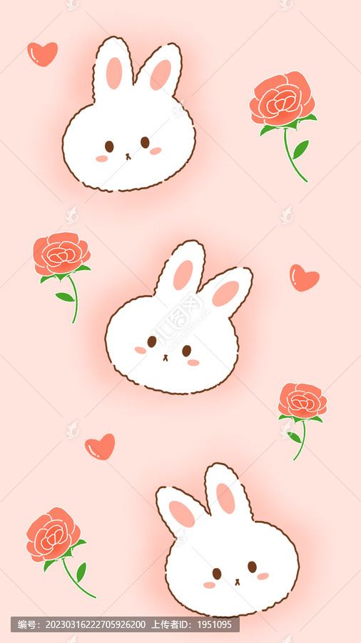 兔子玫瑰插畫