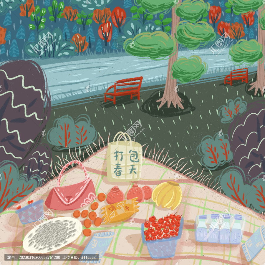 春游踏青兒童插畫